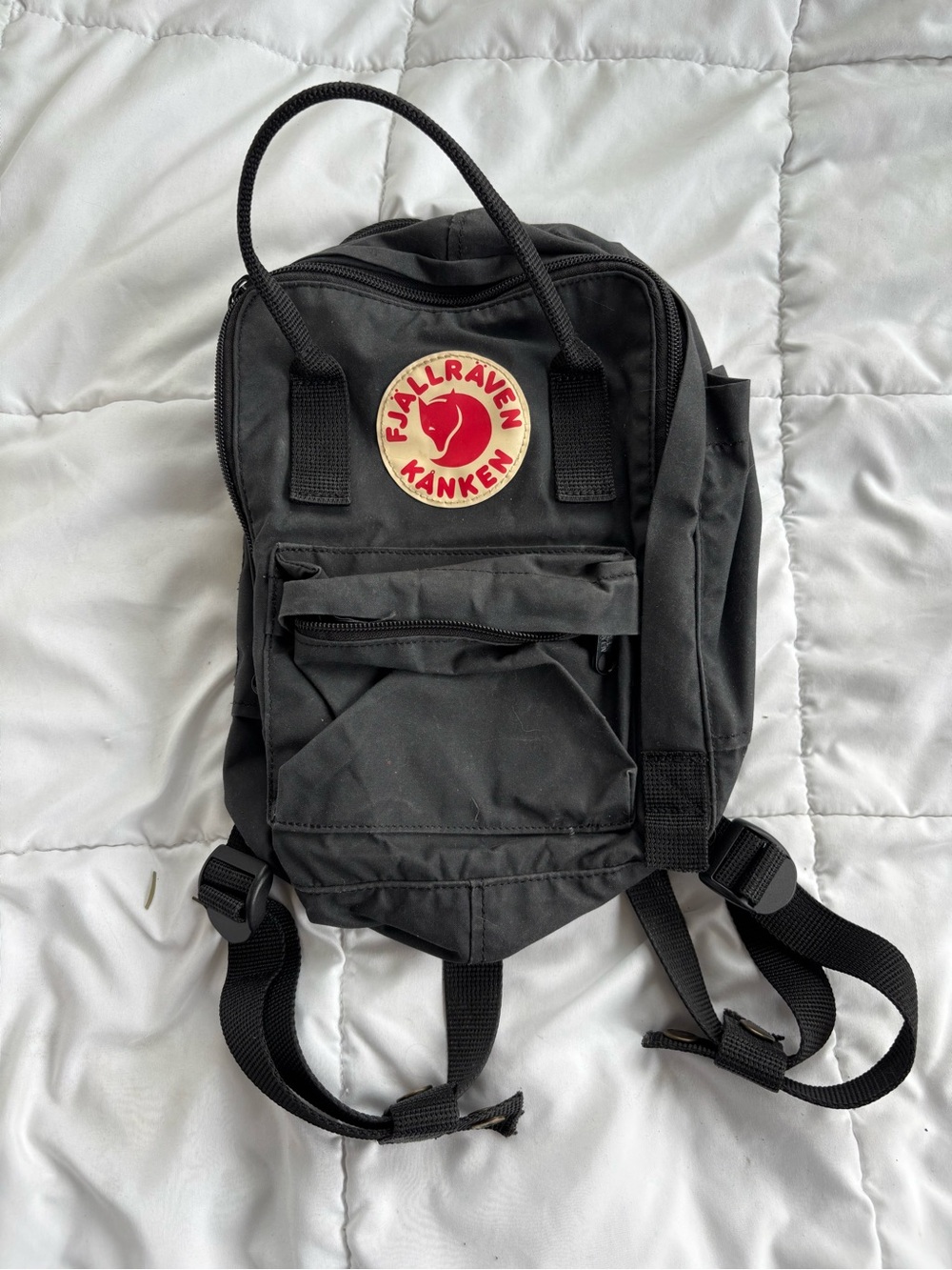 Fjallraven Kanken Mini Backpack Black Small Fox Logo Vinyl Patch